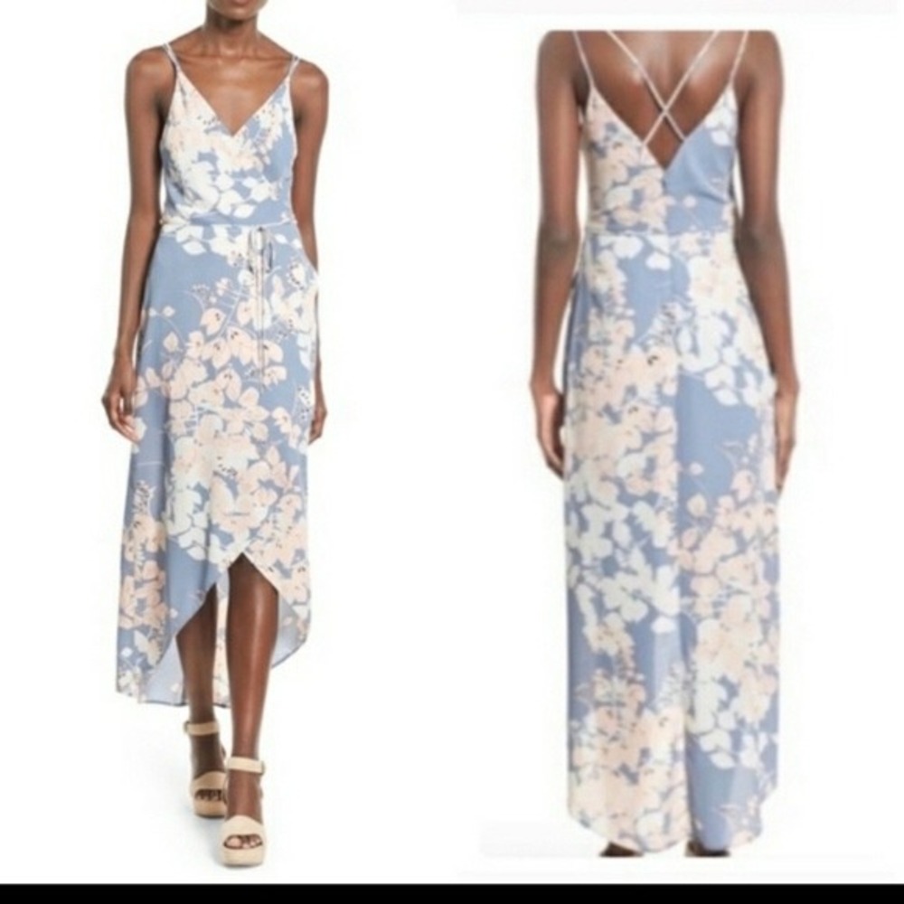 Astr Light Blue and Cream Floral Maxi Dress